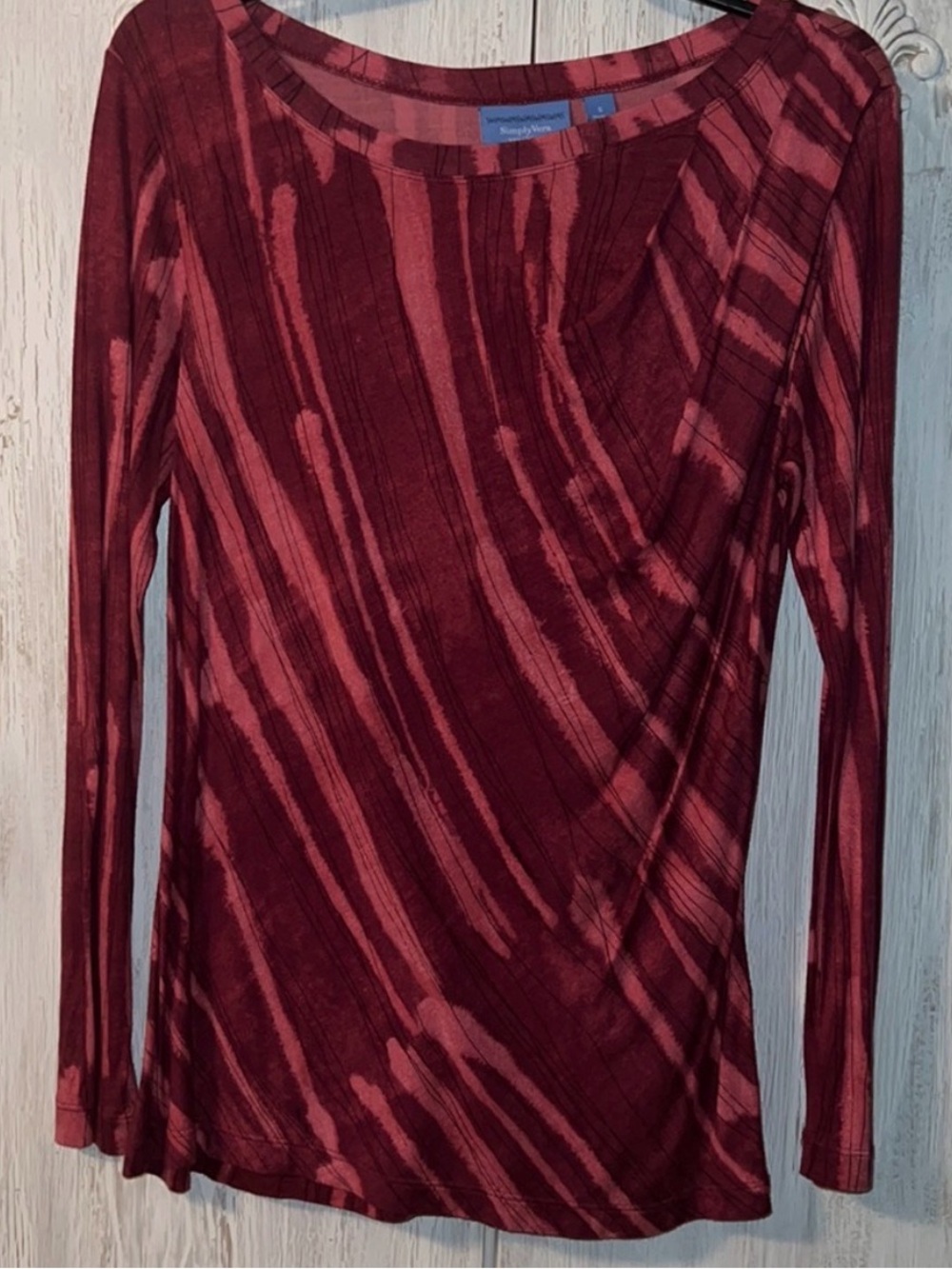 Simply Vera Vera Wang Maroon & Dusty Rose Striped Long-Sleeve Top